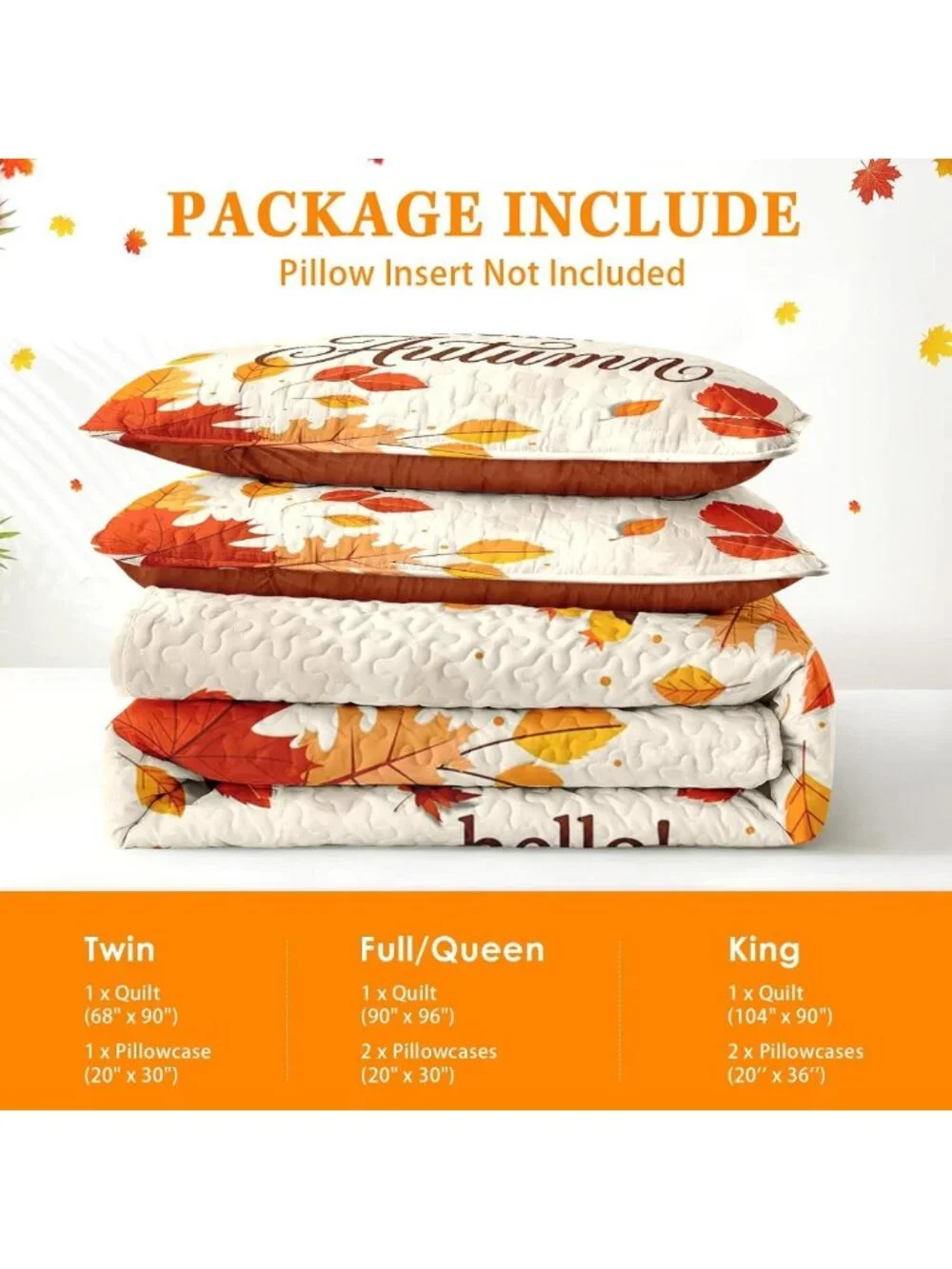 Cozy King Fall Quilt Set - 3 Piece Autumn Leaves Bedding & Bedspread